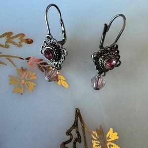 Vintage Sterling Silver Marcasite Purple Tanzanite Pierced Earrings